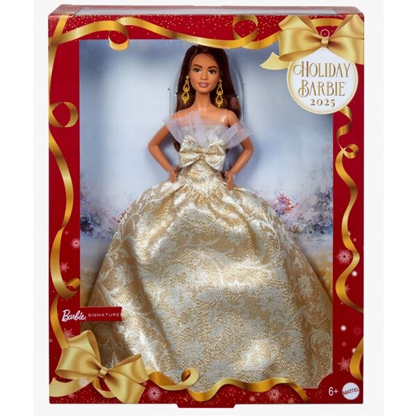 Barbie Signature Christmas 29 cm mit braunen Haaren und elegantem Sammlerkleid