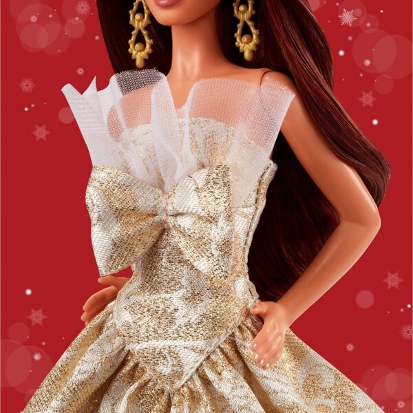 Barbie Signature Christmas 29 cm mit braunen Haaren und elegantem Sammlerkleid