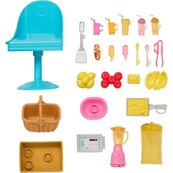 Barbie Lemonade Van mit 25 Zubehörteilen, Spiel für Kinder ab 3 Jahren