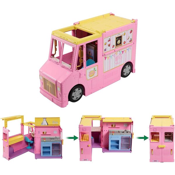 Barbie Lemonade Van mit 25 Zubehörteilen, Spiel für Kinder ab 3 Jahren