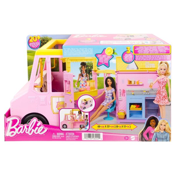 Barbie Lemonade Van mit 25 Zubehörteilen, Spiel für Kinder ab 3 Jahren