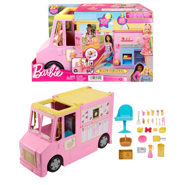 Barbie Lemonade Van mit 25 Zubehörteilen, Spiel für Kinder ab 3 Jahren