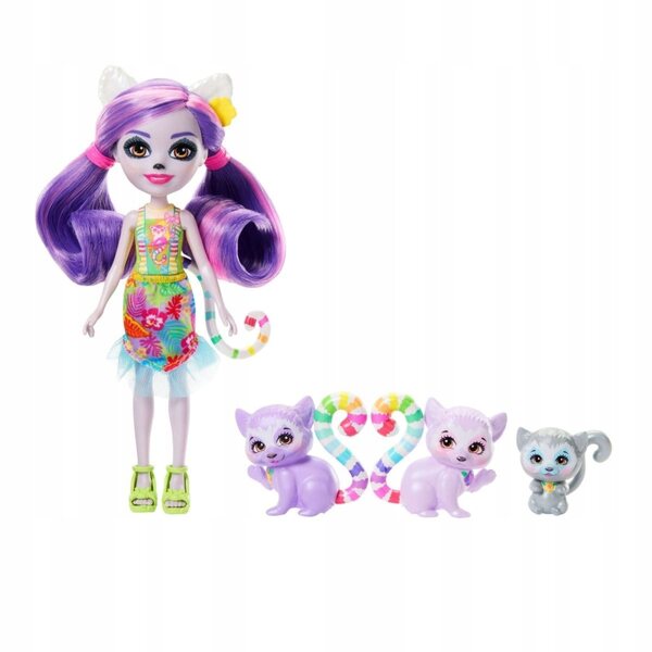 Enchantimals Lemurenfamilie mit Lorinda-Puppe und 3 Lemurentieren für Kinder
