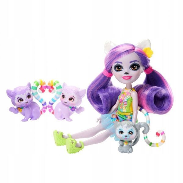 Enchantimals Lemurenfamilie mit Lorinda-Puppe und 3 Lemurentieren für Kinder