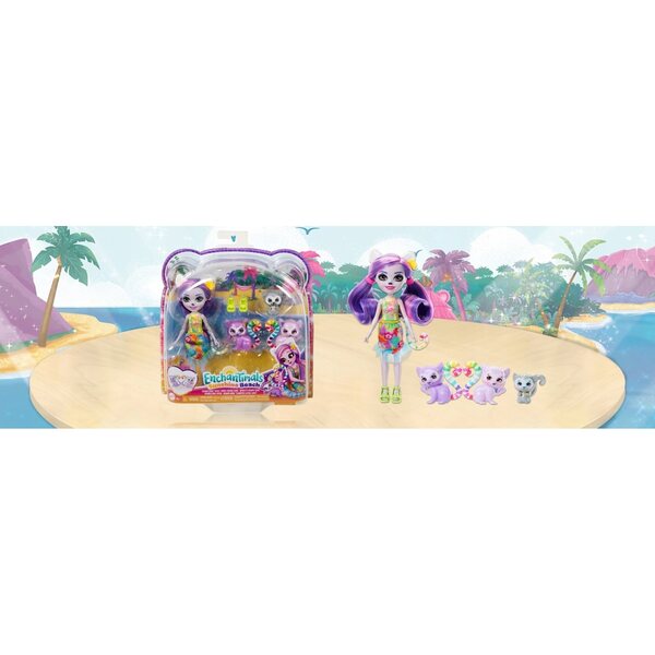 Enchantimals Lemurenfamilie mit Lorinda-Puppe und 3 Lemurentieren für Kinder