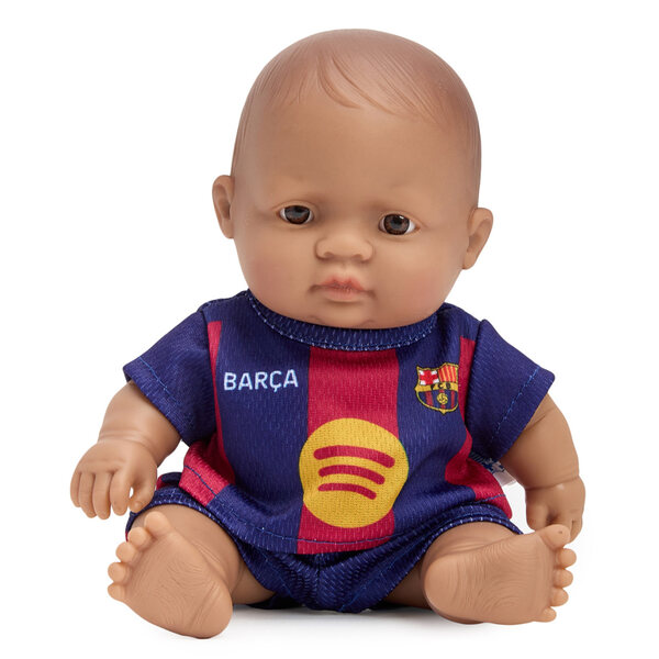 Miniland FC Barcelona Puppe, 21 cm, lateinamerikanisches Kind in offizieller Uniform