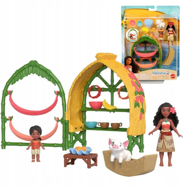 Disney Vaiana 2 Dorfhaus-Set mit 11 Zubehörteilen und Vaiana-, Simea- und Pua-Figuren