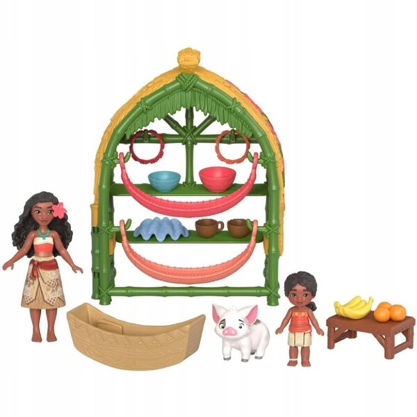 Disney Vaiana 2 Dorfhaus-Set mit 11 Zubehörteilen und Vaiana-, Simea- und Pua-Figuren