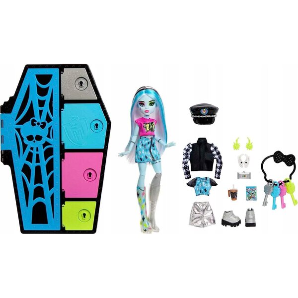 Bambola Monster High Frankie Stein con Accessori e Armadietto Monstrous Secrets