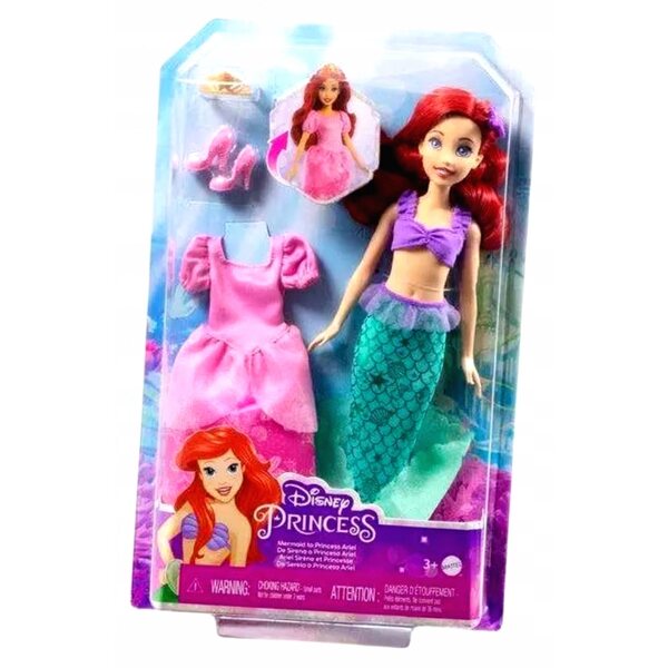 Bambola Principessa Disney Ariel con Vestito e Accessori in Plastica per Bambini 3+