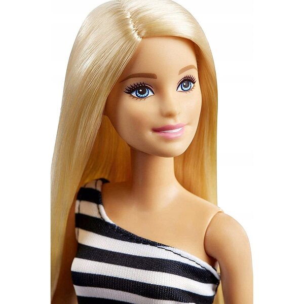 Barbie Blondina 60. Jubiläum mit gestreiftem Kleid und silbernen Schuhen 30 cm