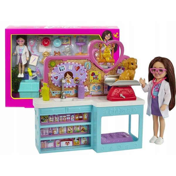 Barbie Chelsea Tierarzt mit Zubehör und Tierset – Lernspiel 3+