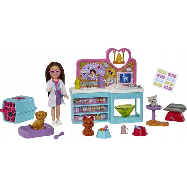 Barbie Chelsea Tierarzt mit Zubehör und Tierset – Lernspiel 3+