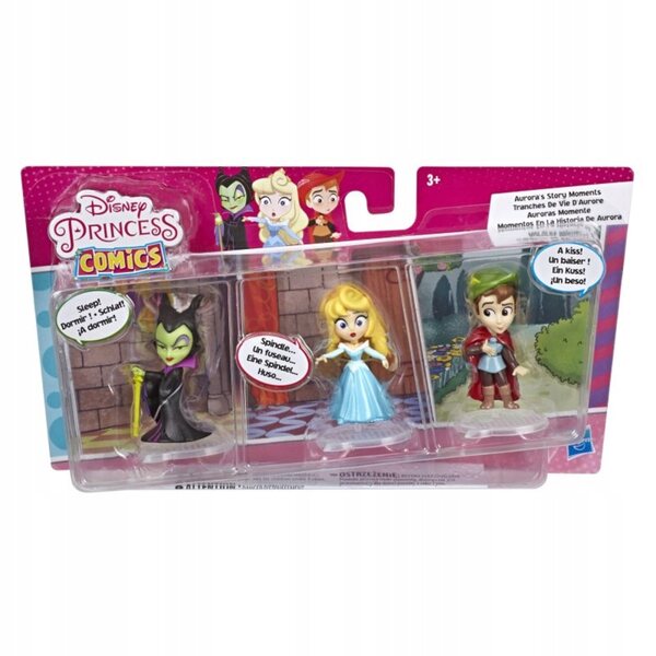 Hasbro Disney Set mit 3 Mini-Aurora-, Prinz Philip- und Hexenpuppen mit Sockel