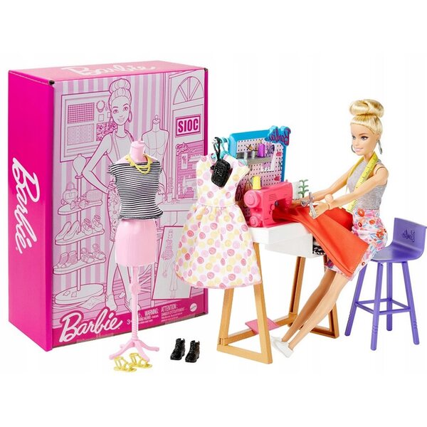 Barbie Fashion Studio mit Nähmaschine und komplettem Set für Kinder ab 3 Jahren