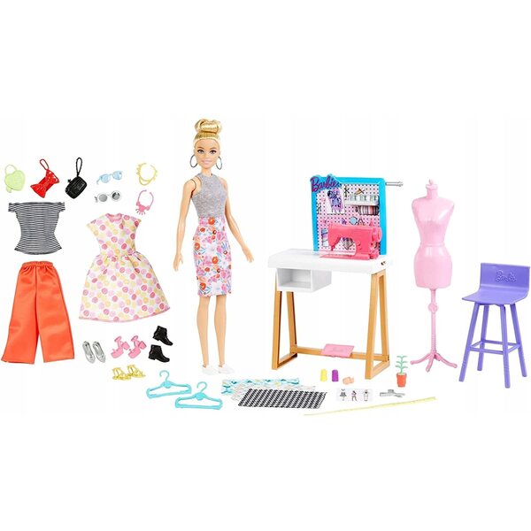 Barbie Fashion Studio mit Nähmaschine und komplettem Set für Kinder ab 3 Jahren