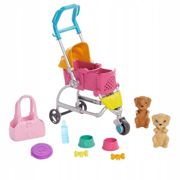 Barbie mit Kinderwagen und Mattel-Hunden 33,5 cm Komplettset für Mädchen ab 3 Jahren