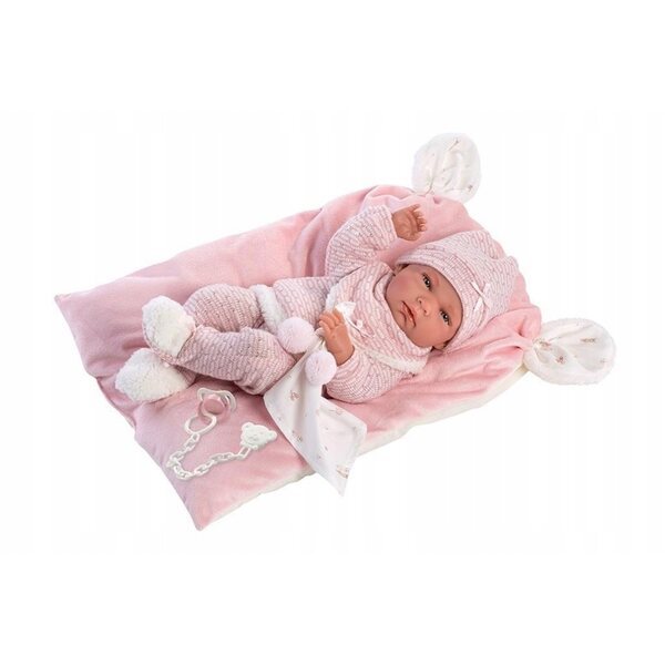 Bambolina Nica 38 cm con Cuscino Rosa di Llorens - Bambola Realistica in Vinile