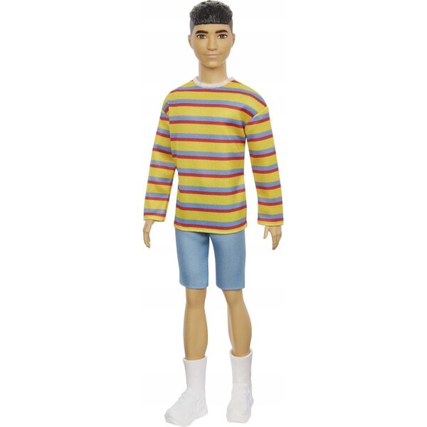 Barbie Fashionistas Ken 175 mit gestreiftem Sweatshirt und Jeansshorts – 30 cm große Puppe