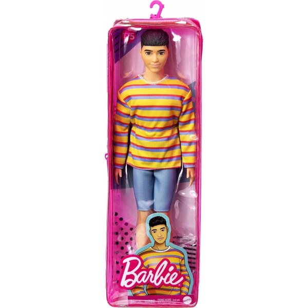 Barbie Fashionistas Ken 175 mit gestreiftem Sweatshirt und Jeansshorts – 30 cm große Puppe