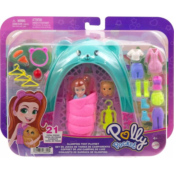 Polly Pocket Tenda Orsetto Glamping con Bambola e Accessori per Bambini 4+