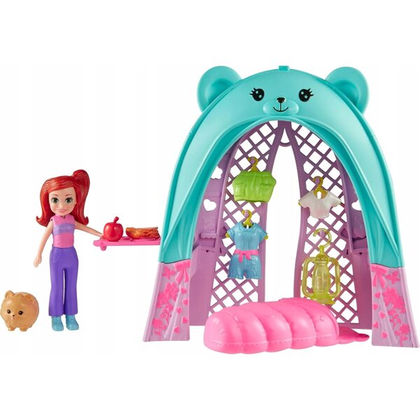 Polly Pocket Tenda Orsetto Glamping con Bambola e Accessori per Bambini 4+