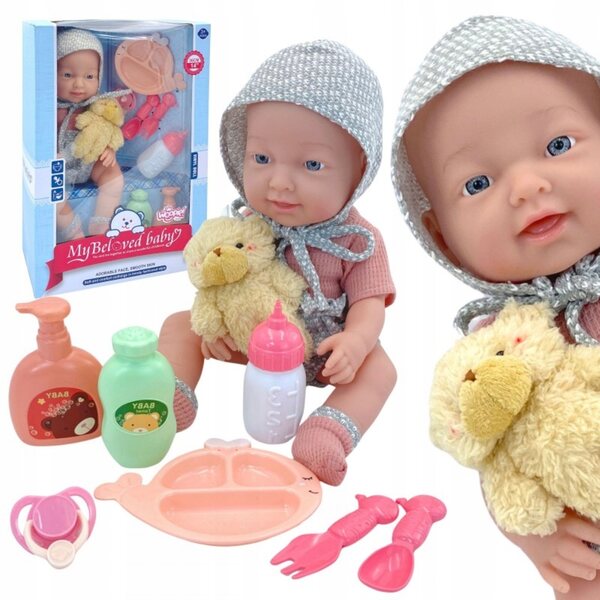 LALKA BOBAS W UBRANKU 36 CM MIŚ ZESTAW DO KARMIENIA PIELĘGNACJI OPIEKUNKA