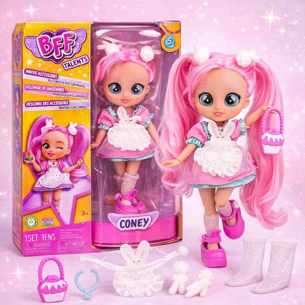 Bambola BFF Talents Coney 30 cm con capelli rosa e accessori, completo per bambine
