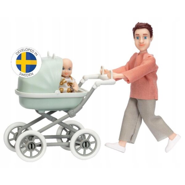 Lundby-Puppe mit Papa, Baby und Kinderwagen für kreatives und realistisches Spielen
