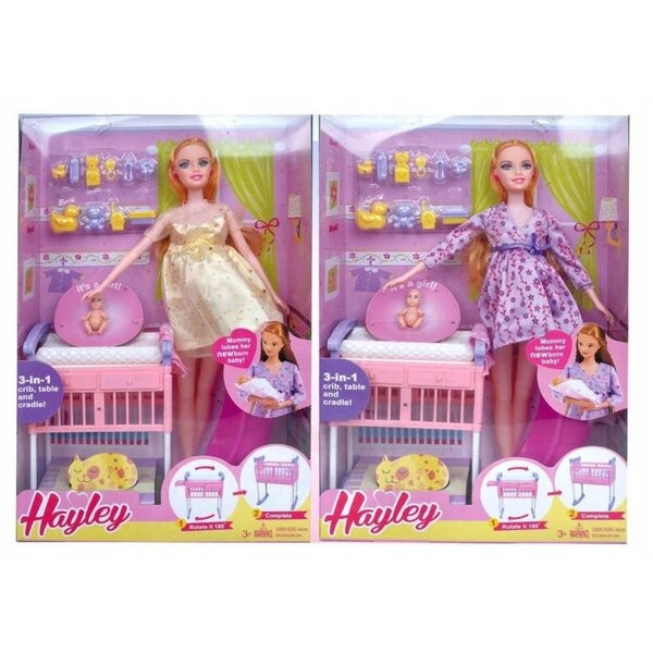 Bambola incinta con lettino e accessori per bambine dai 3 anni in poi