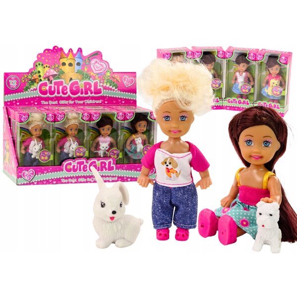 Mini Doll con Lunghe Capelli e Animale Colorato per Bambine da 3+ Anni