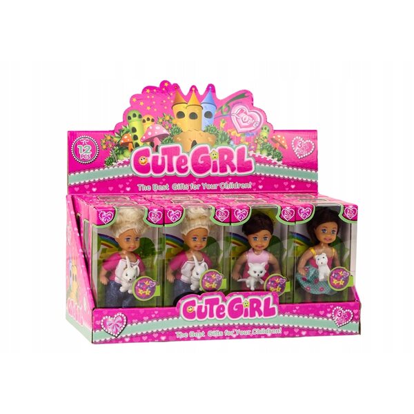 Mini Doll con Lunghe Capelli e Animale Colorato per Bambine da 3+ Anni