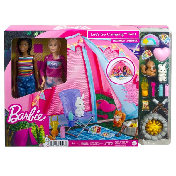 Barbie Camping-Set mit Zelt, 2 Puppen und Zubehör für Outdoor-Abenteuer