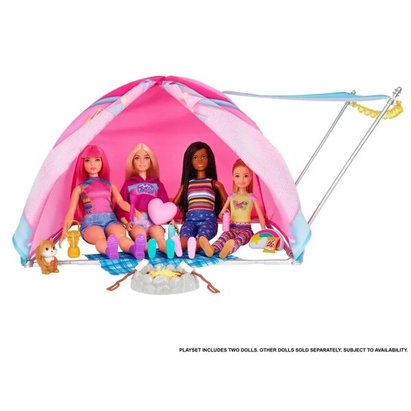 Barbie Camping-Set mit Zelt, 2 Puppen und Zubehör für Outdoor-Abenteuer