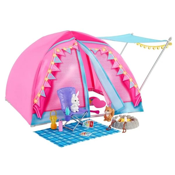 Barbie Camping-Set mit Zelt, 2 Puppen und Zubehör für Outdoor-Abenteuer