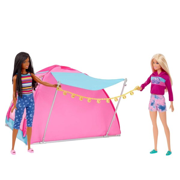 Barbie Camping-Set mit Zelt, 2 Puppen und Zubehör für Outdoor-Abenteuer