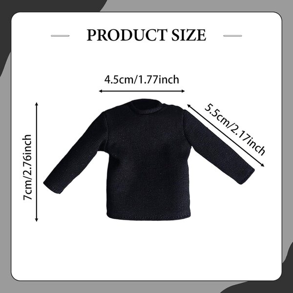 1/12 Miniatur-Langarm-T-Shirt für 6-Zoll-Actionfiguren – Schwarz