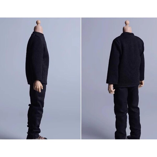 1/12 Miniatur-Langarm-T-Shirt für 6-Zoll-Actionfiguren – Schwarz
