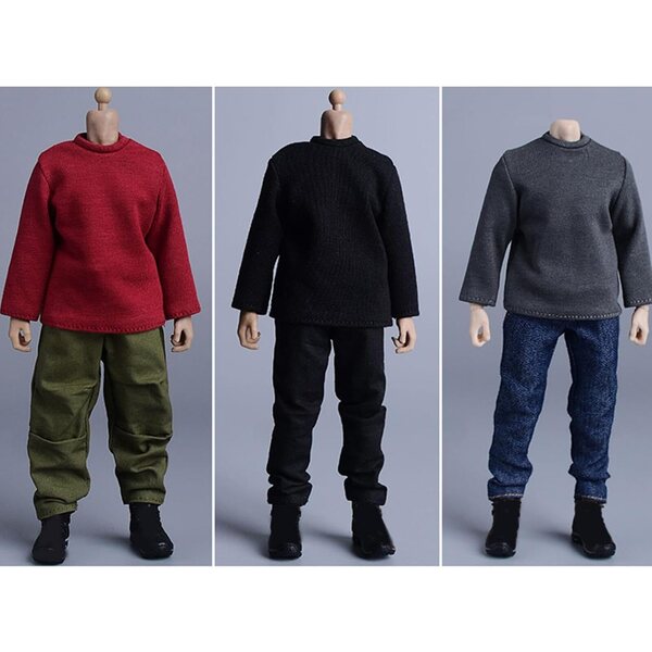 1/12 Miniatur-Langarm-T-Shirt für 6-Zoll-Actionfiguren – Schwarz