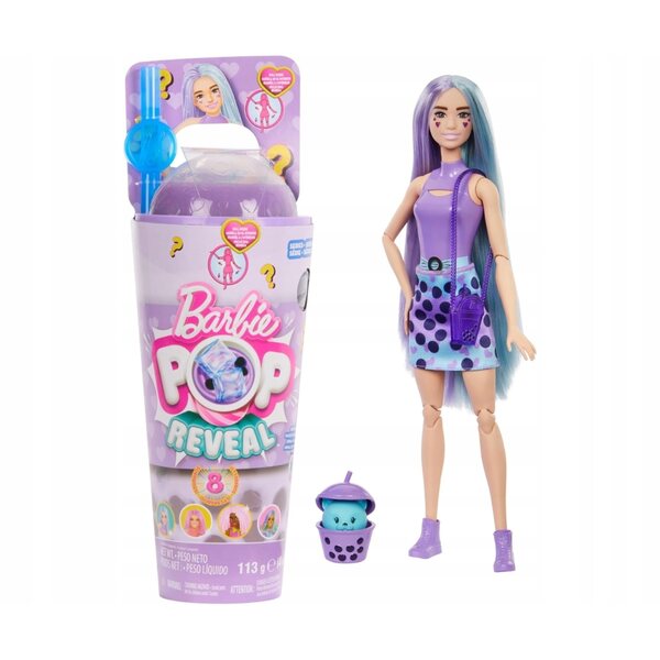 Barbie Pop Reveal Bubble Tea Mleko Taro mit 8 Überraschungen und blau-lila Haaren