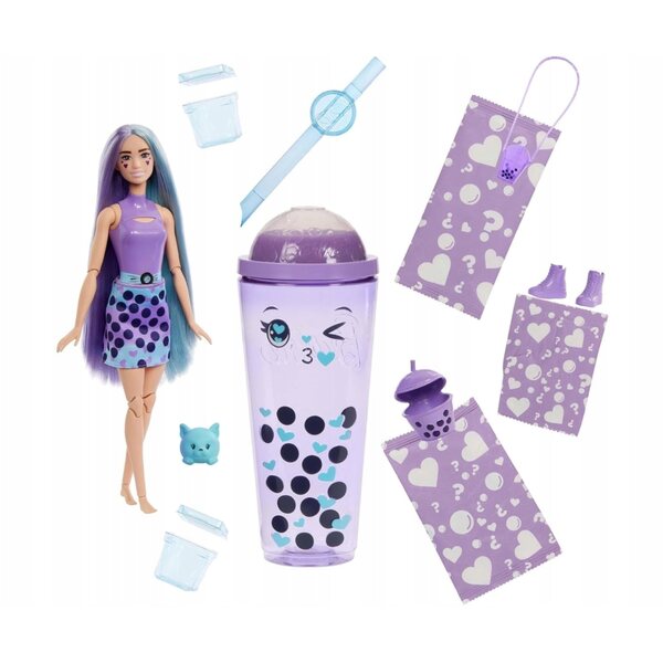 Barbie Pop Reveal Bubble Tea Mleko Taro mit 8 Überraschungen und blau-lila Haaren