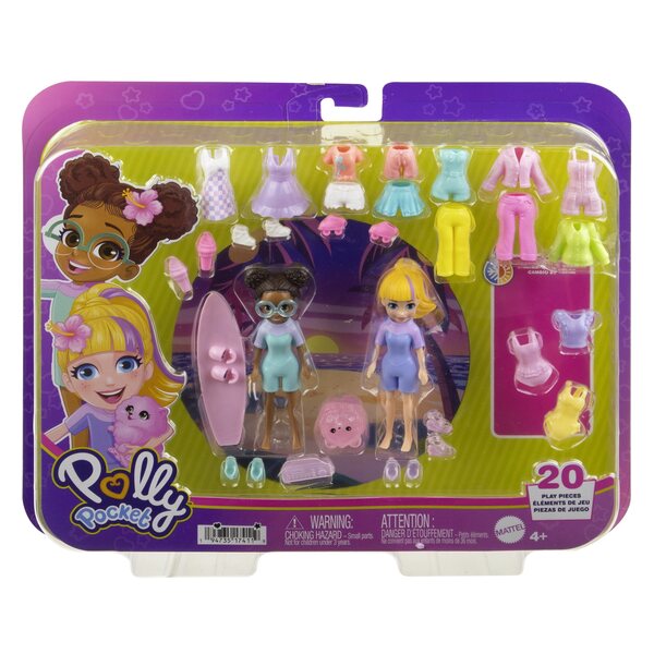 Голям моден комплект Polly Pocket с 2 кукли и 25 аксесоара за деца 4+