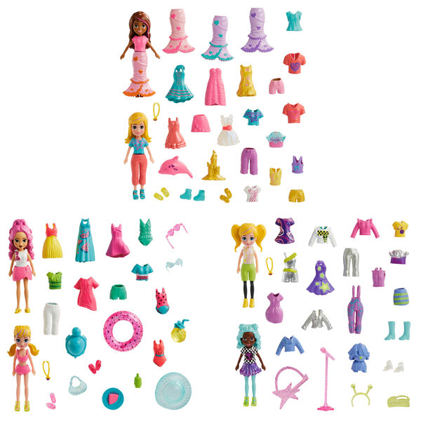 Polly Pocket Grand ensemble de mode avec 2 poupées et 25 accessoires pour enfants de 4 ans et plus