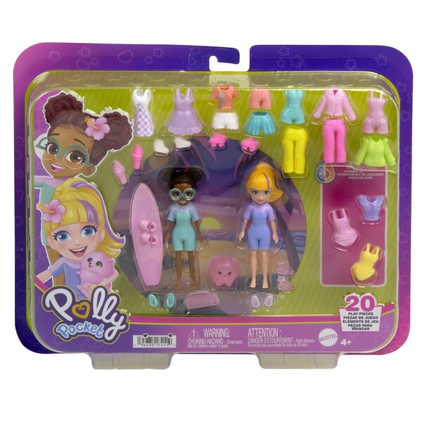 Polly Pocket Grand ensemble de mode avec 2 poupées et 25 accessoires pour enfants de 4 ans et plus