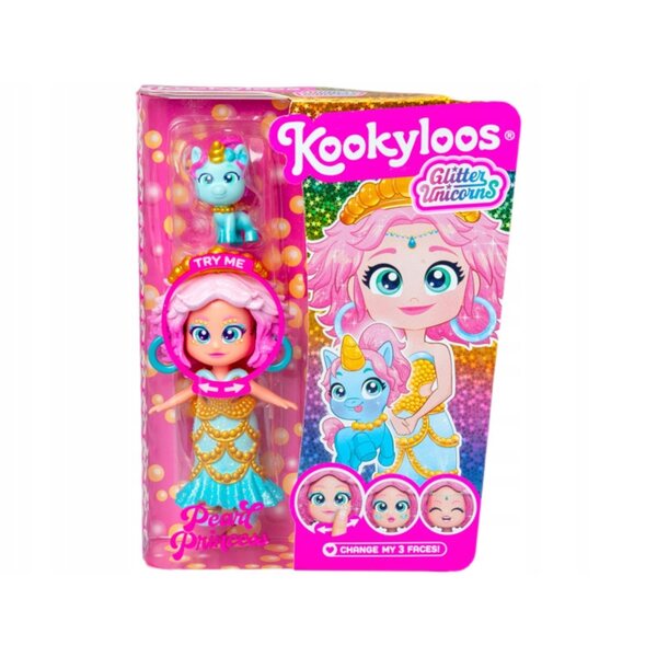 Bambola KookyLoos Glitter Unicorns Pearl Princes con capelli colorati e accessori