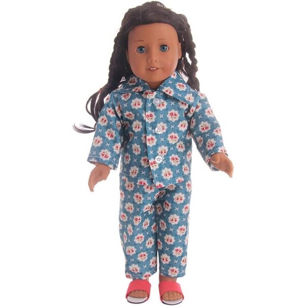 Kleidung für 18-Zoll-Puppen – 2-teiliges Pyjama-Set mit Blumenmuster für Puppen von 43–46 cm