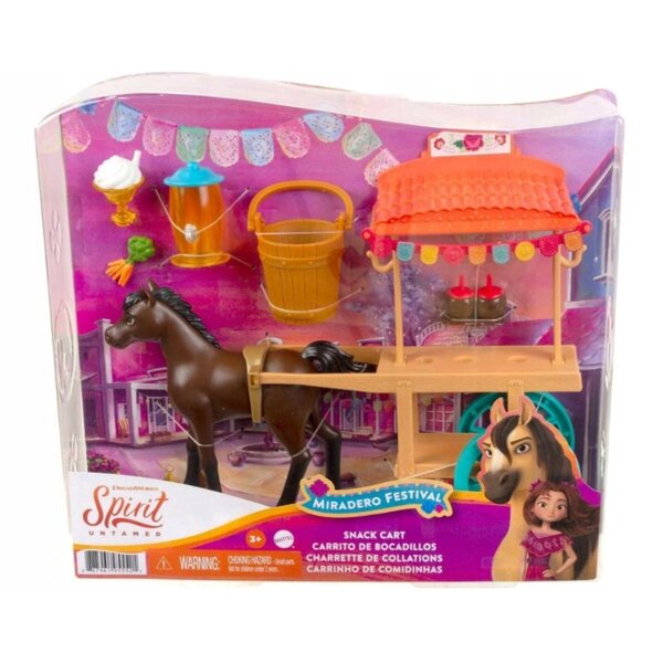 Mattel Mustang Spirit Festival Miradero Set mit Pferdefigur und orangefarbenem Ständer
