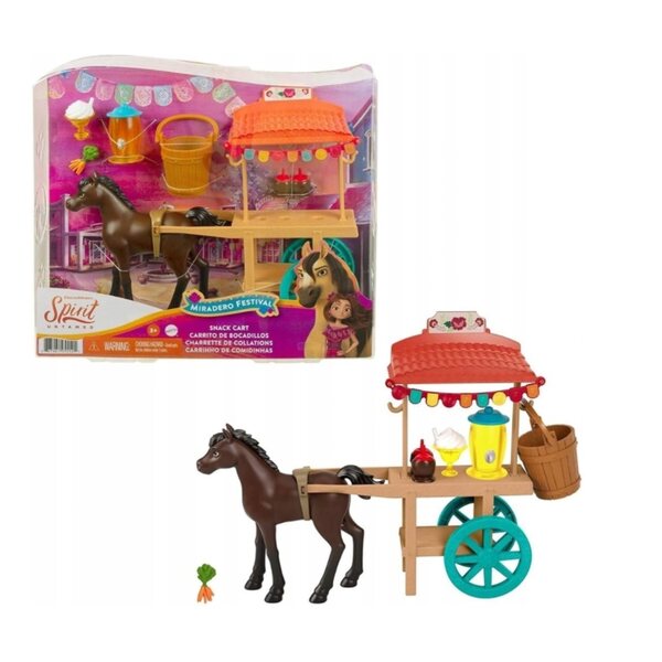 Mattel Mustang Spirit Festival Miradero Set con Figura Cavallo e Stand Arancione