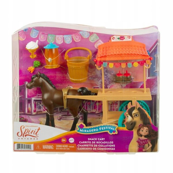 Mattel Mustang Spirit Festival Miradero Set con Figura Cavallo e Stand Arancione