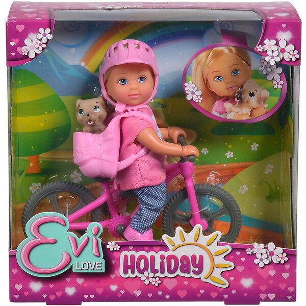 Simba Love Doll Evi con bicicletta da montagna e cane in zaino, 3+ anni